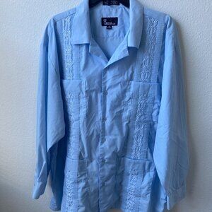 OMEGA Men Guayabera Original Cuban Long Sleeve dress shirt, 4 front pockets 2XL